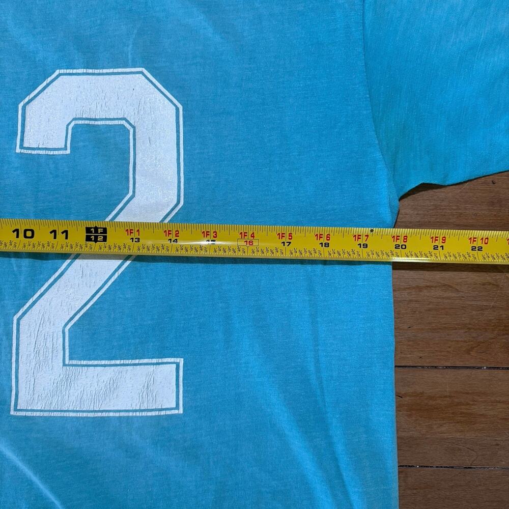 Vintage 70s 80s Ringer Tee Light Blue Orange Trim #12 Single Stitch T-Shirt - Picture 8 of 8